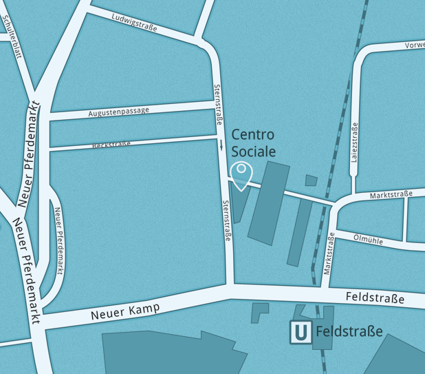 Illustration von Straßen rund um das Centro Sociale.